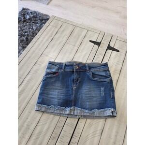 Calliope Denim Collection Blue Distressed Mini Skirt Raw Hem Womens Size S